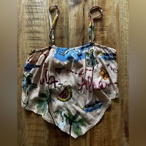 True Destinations beach cover up crop top Tropical Print Spaghetti Strap Top